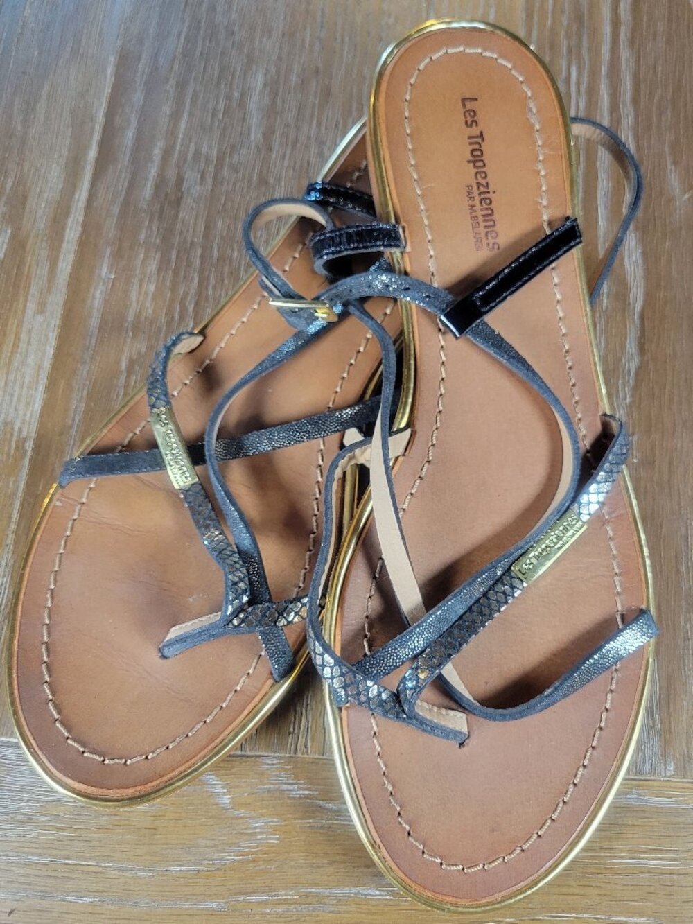 Les Tropeziennes Par M Belarbi Leather Metallic Strappy Sandals EU 39 ~US8.5/9